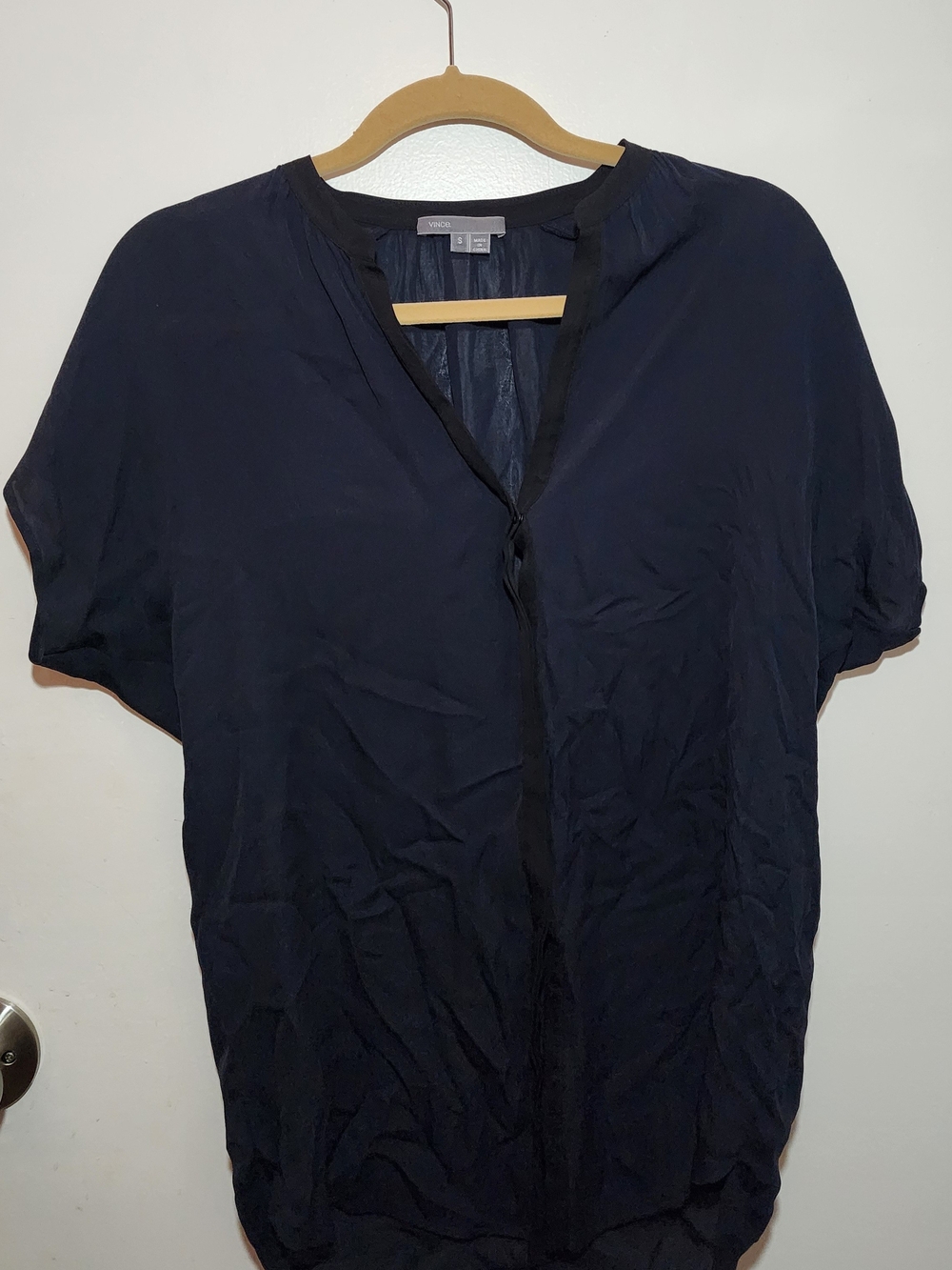 Vince Navy Short Sleeve V-Neck Blouse